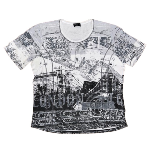 VIA APPIA DUE women's short sleeved top with abstract London print - Picture 1 of 3